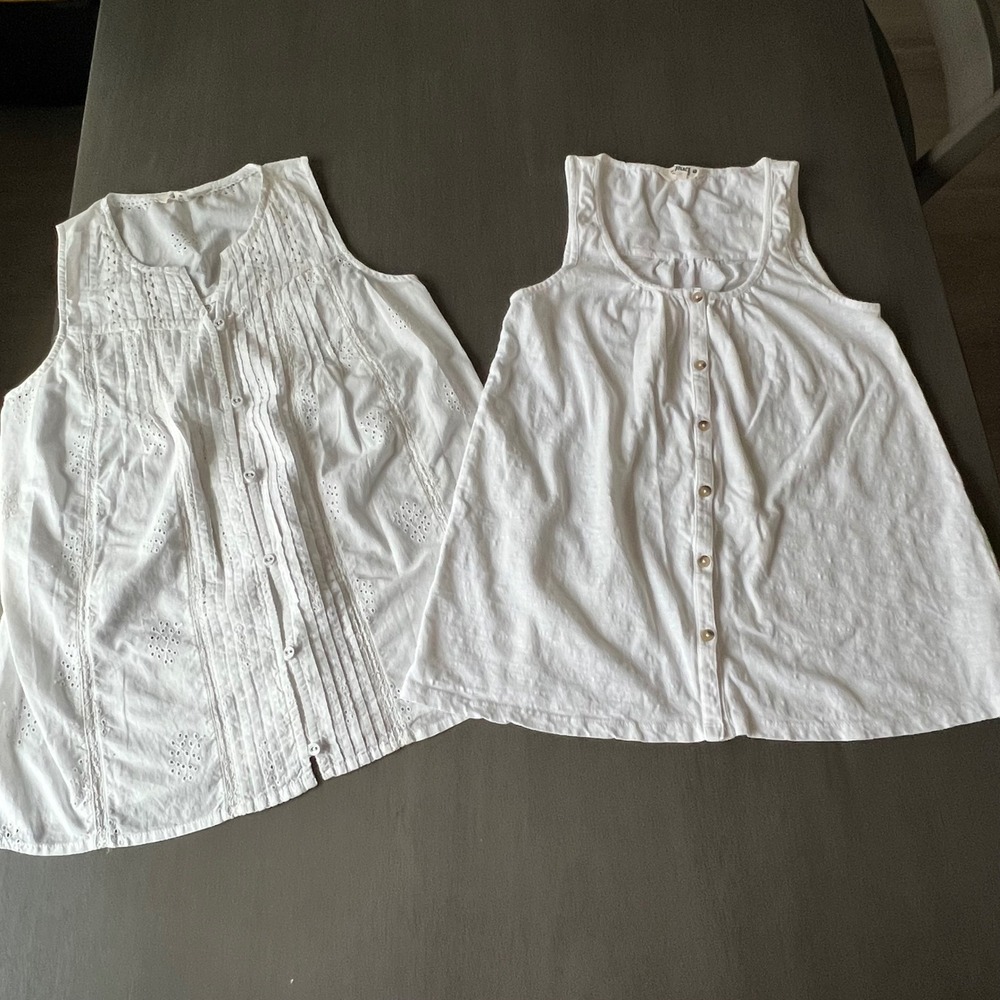 FatFace White Sleeveless Top Bundle Eyelet Pintuck Button‎ Front US 4 UK 8